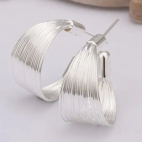 Ribbed Silver Jewelry Set - Silver