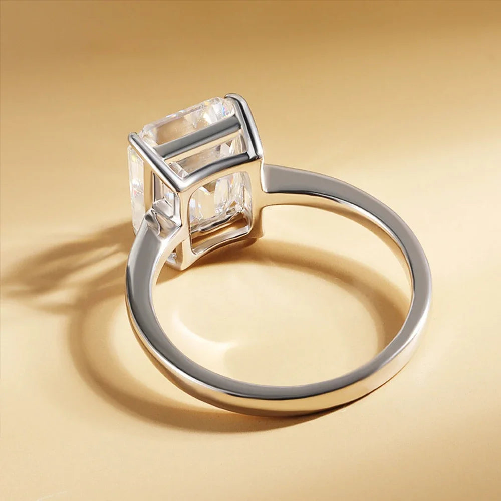 Moissanite 4Ct Emerald Cut Ring - Silver