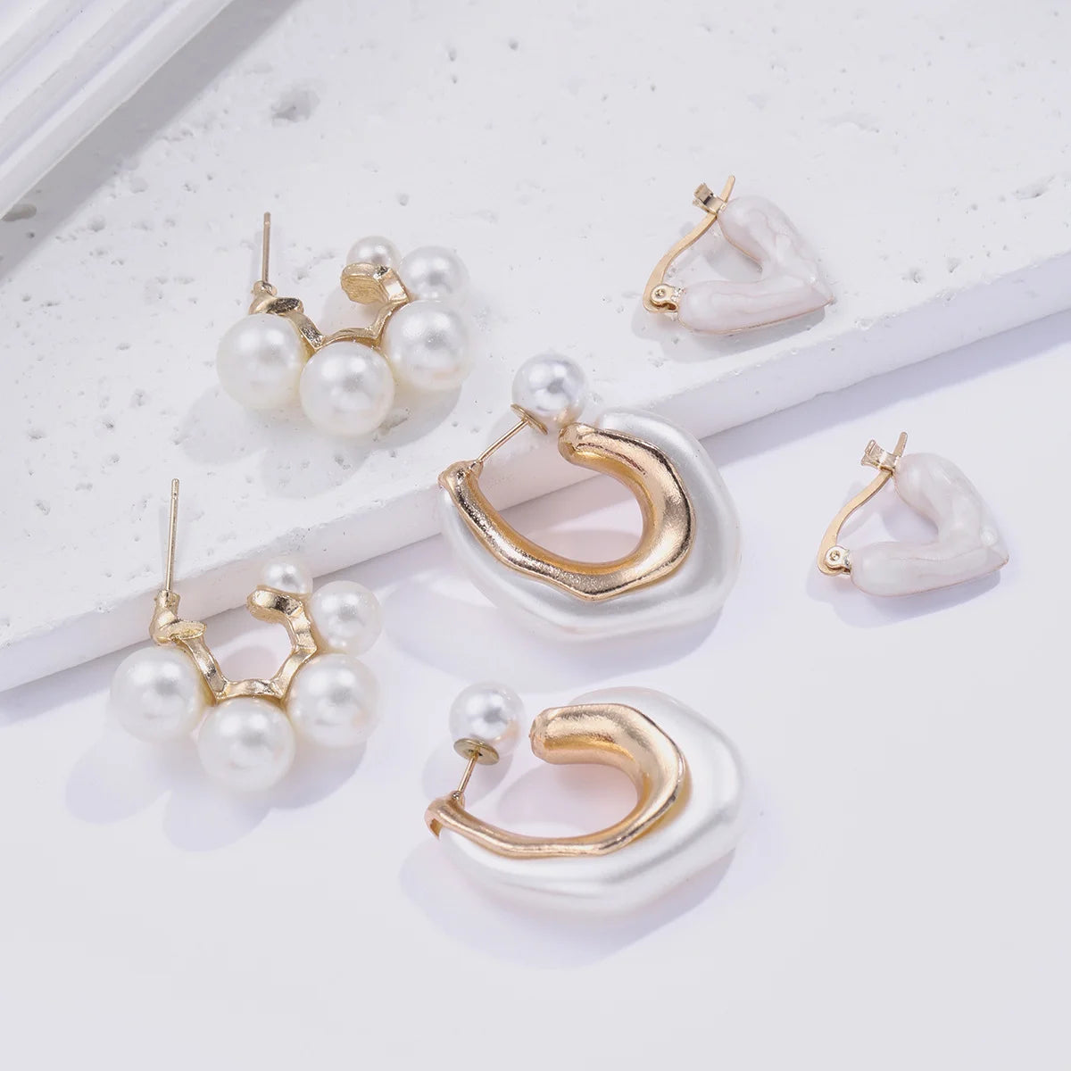 Delicate Imitation Pearl Hoop Earrings Set