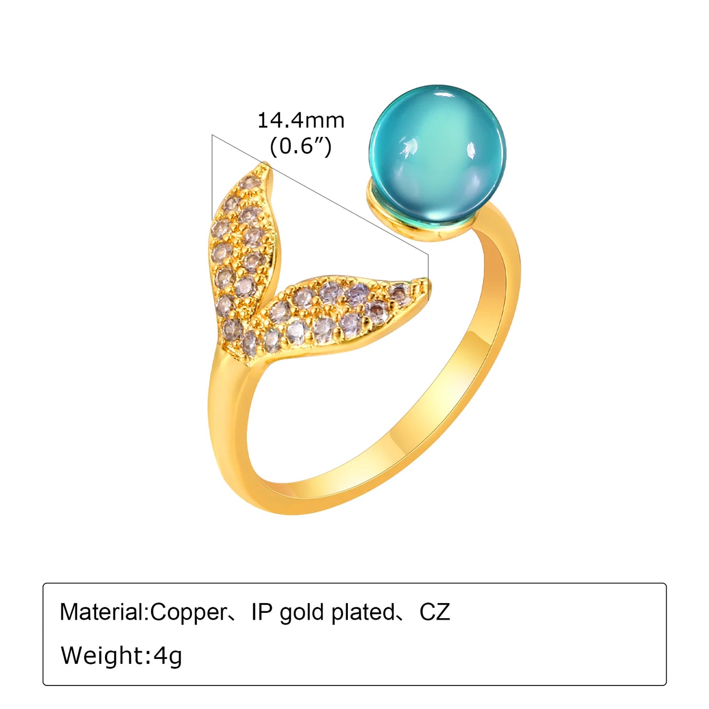 Mermaid Tail Ring with Blue Stone