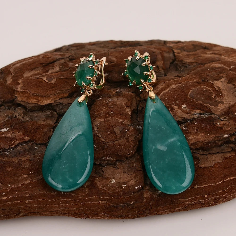 Natural Amazonite and Jade Earrings