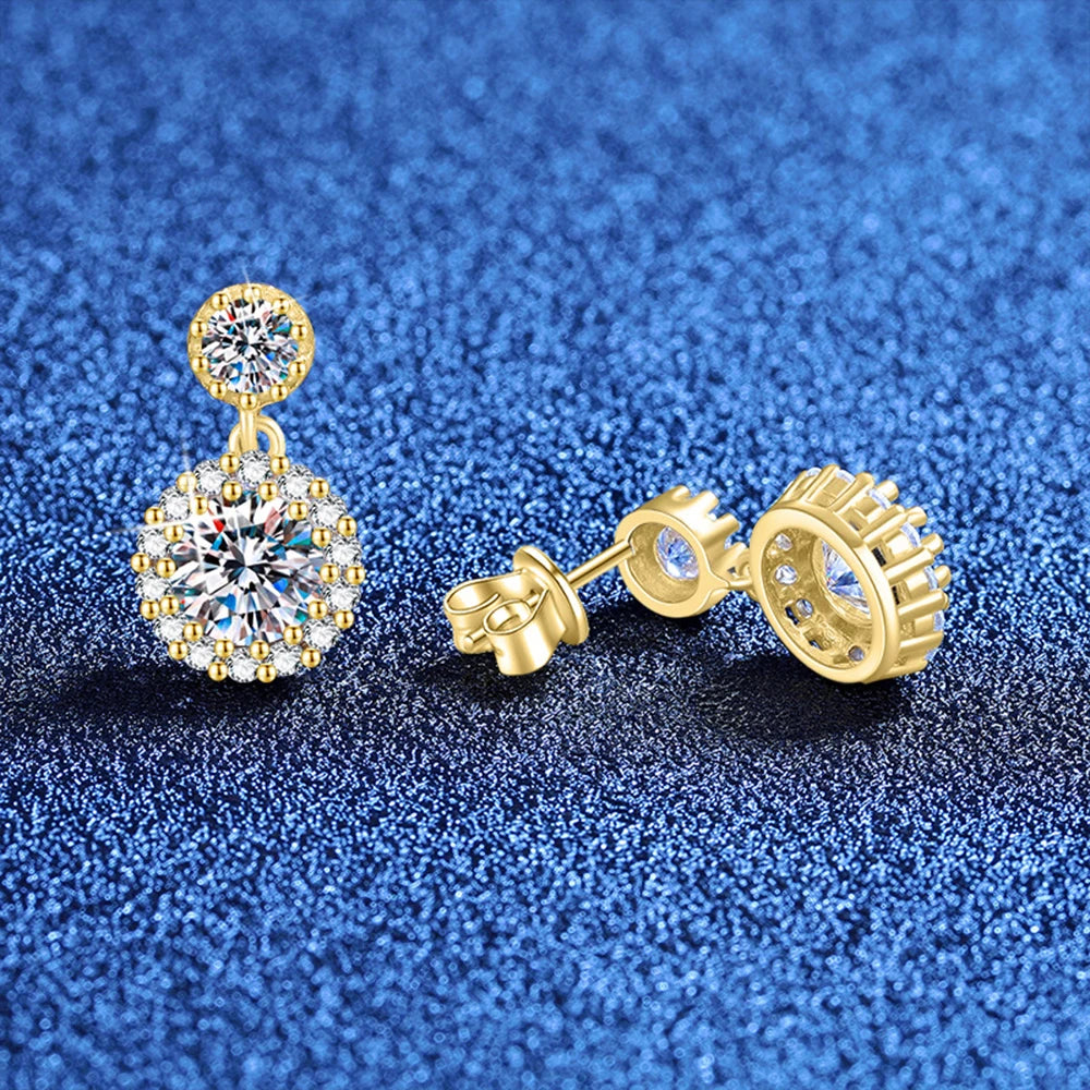 Moissanite Flower Drop Earrings - Gold Plated