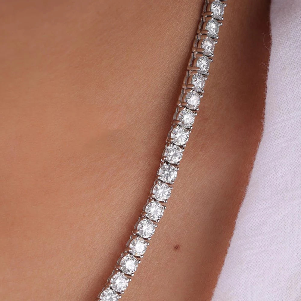 Moissanite Unisex Round Cut Tennis Necklace - Silver