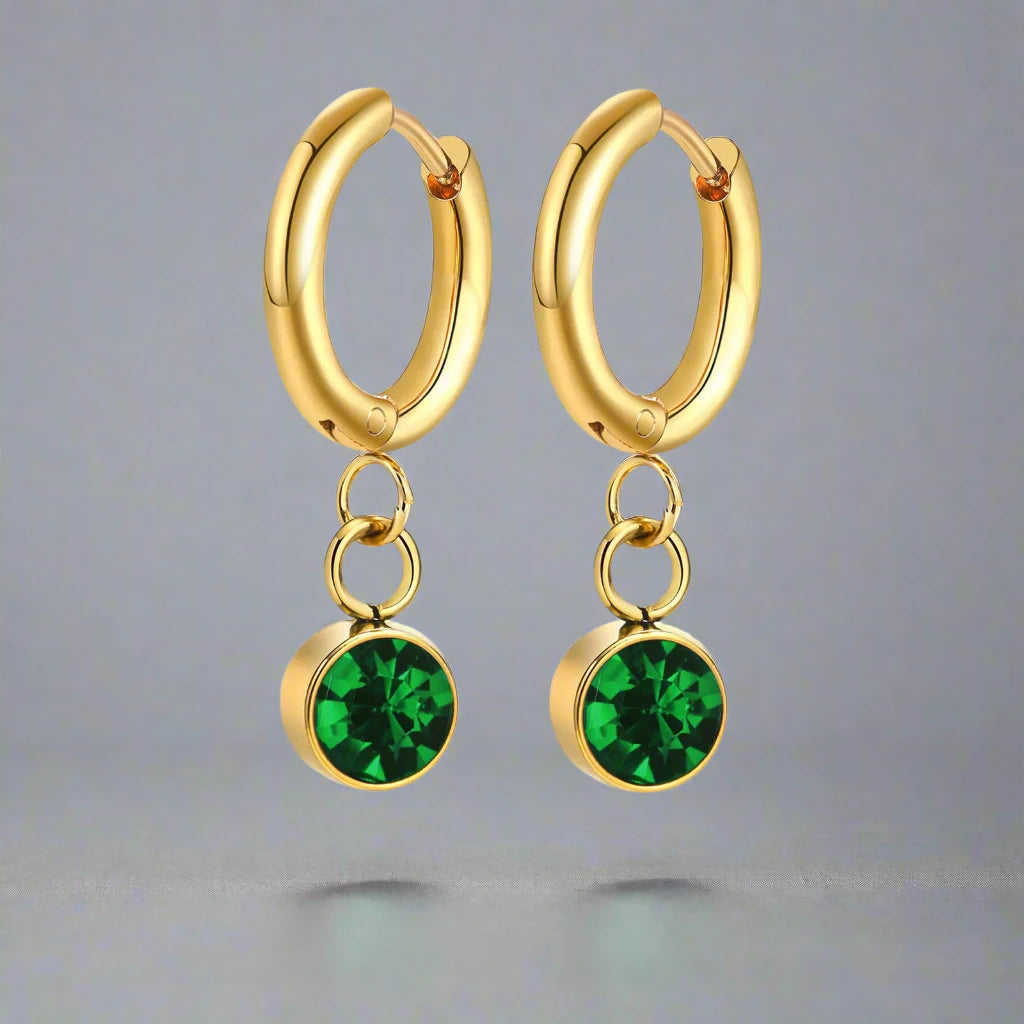 Round Dangling BirthMonth Stone Hoop Earrings