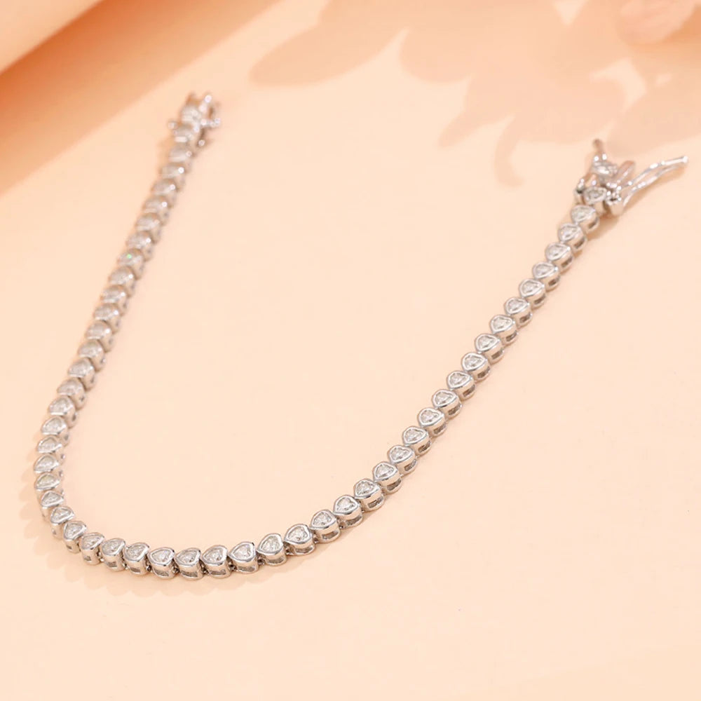 Moissanite Heart Cut Tennis Bracelet - Silver