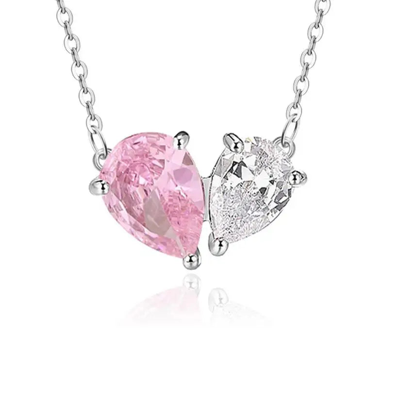 Pear Cut Pink & Zircon Heart Necklace - Silver