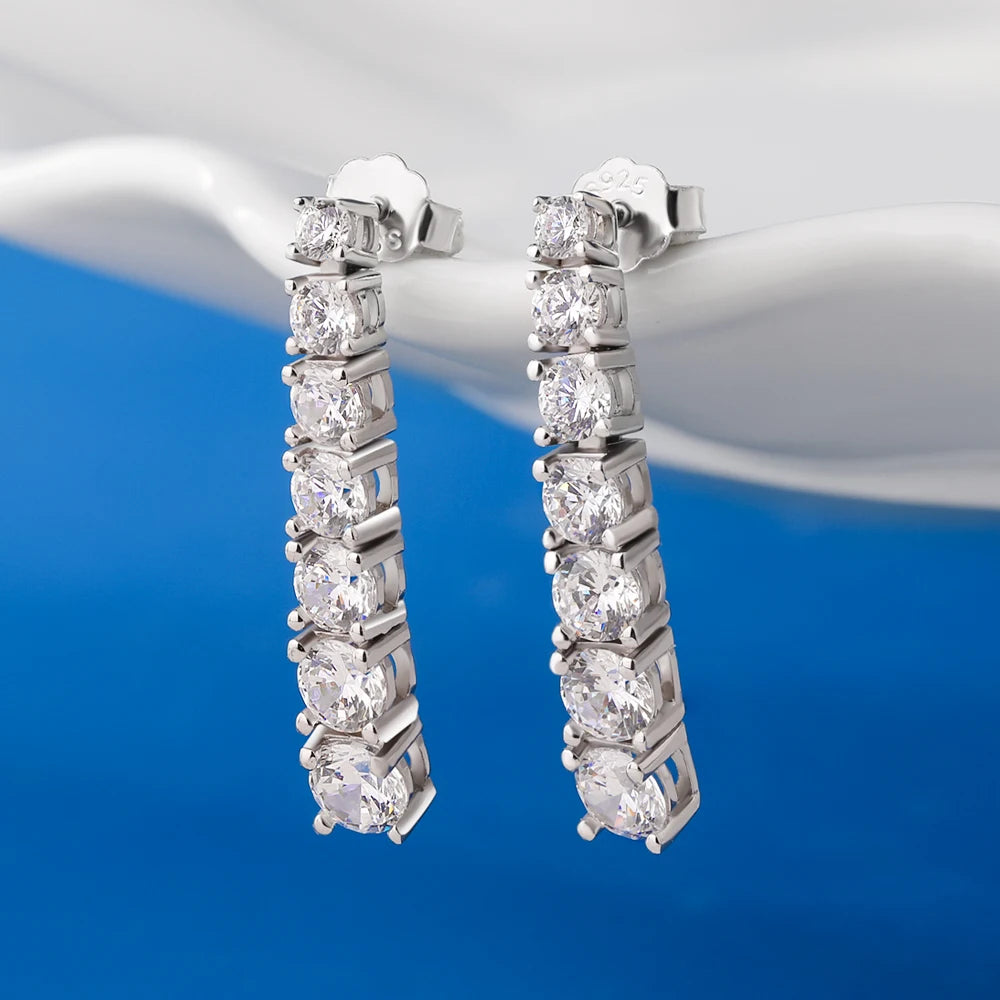 Moissanite/Zircon Seven Stones Drop Earrings - Gold Plated