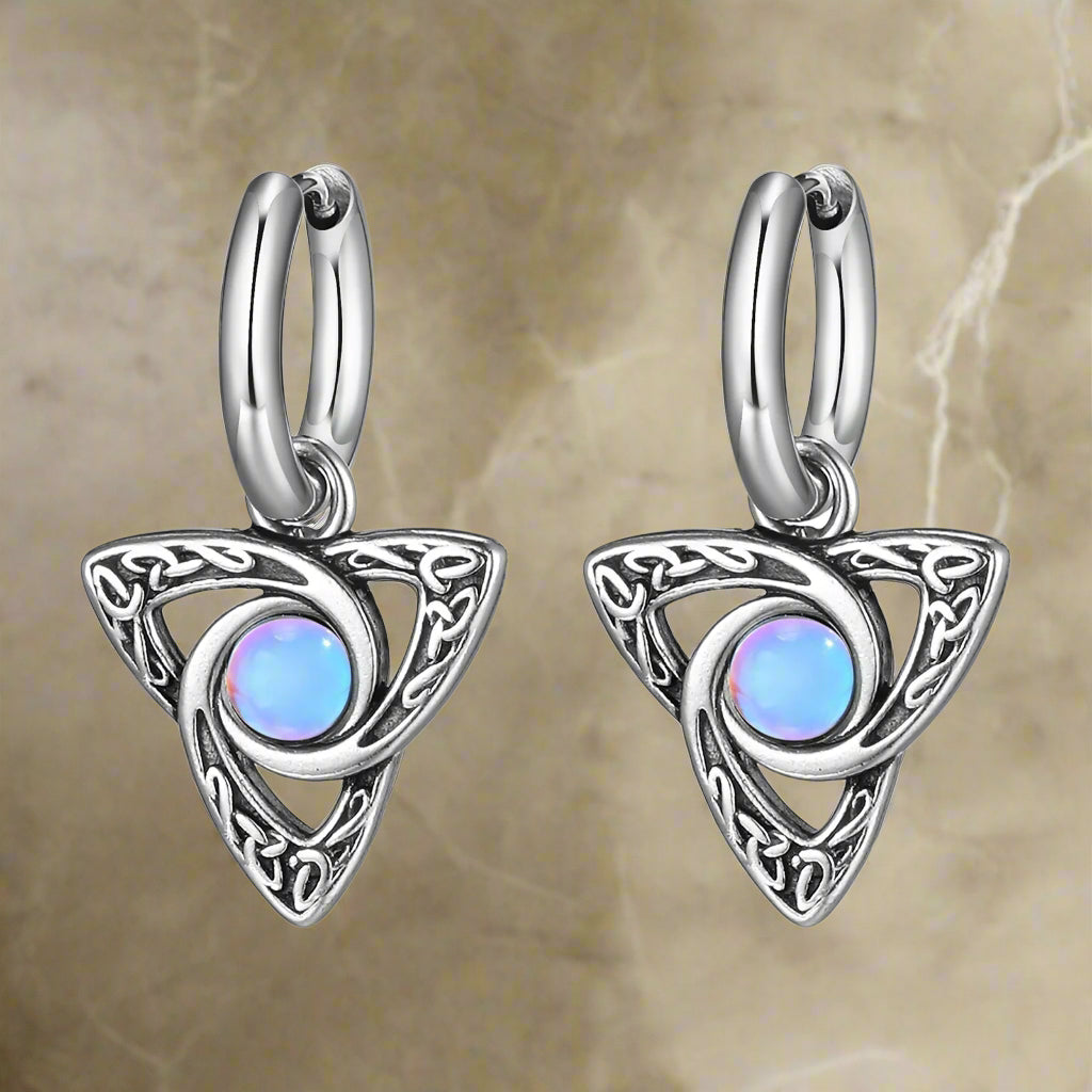 Triangle Moon Stone Inlaid Earrings