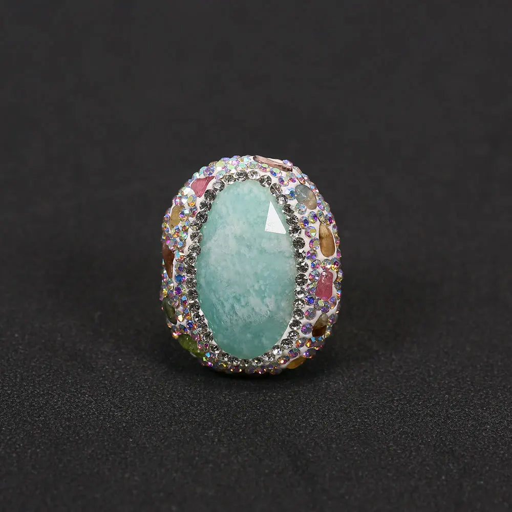 Blue Amazonite and Tourmaline Stones Ring