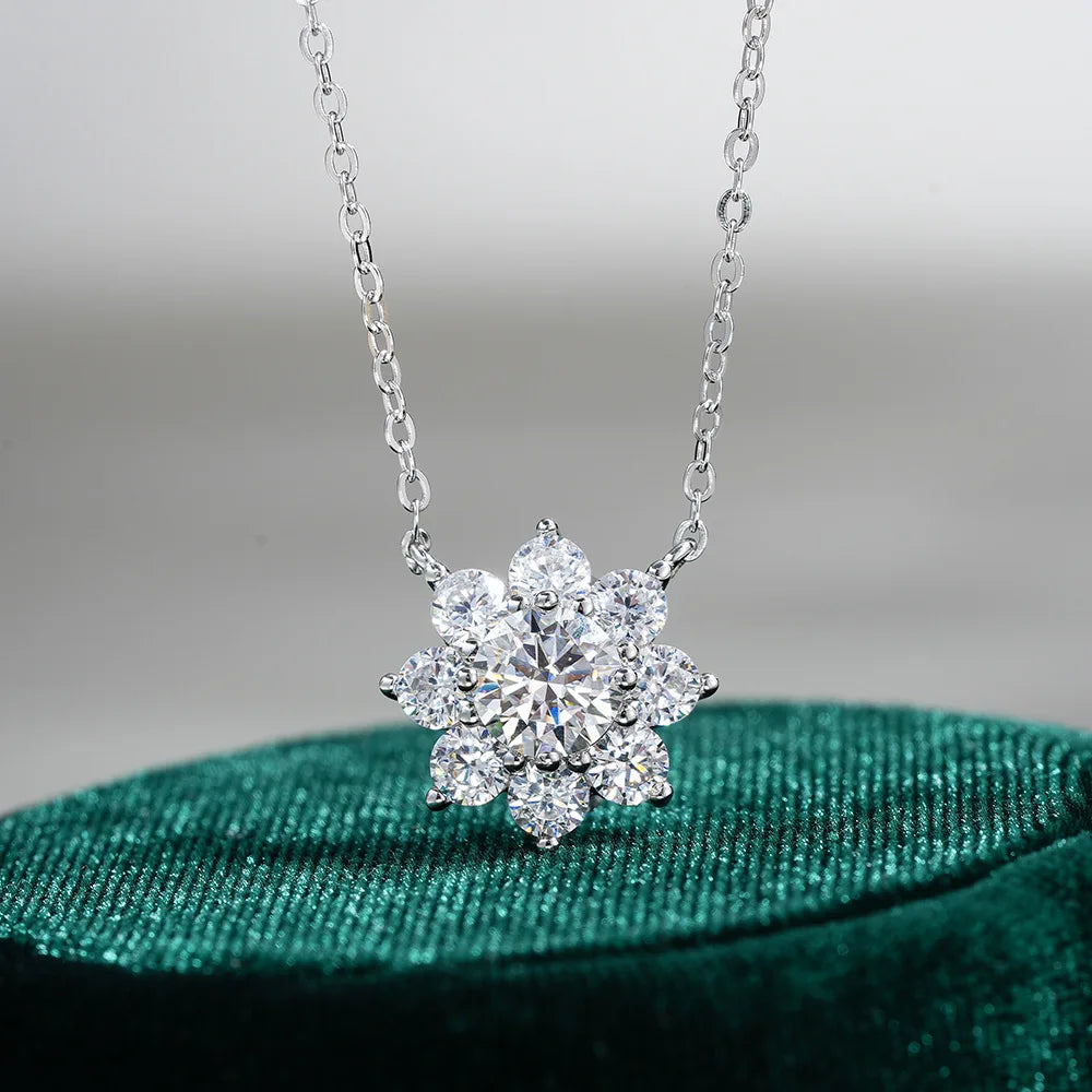 Moissanite Sunflower Necklace - Silver