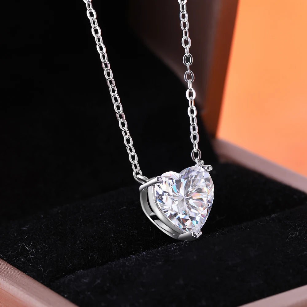 Moissanite Heart Shape Pendant Necklace - Silver