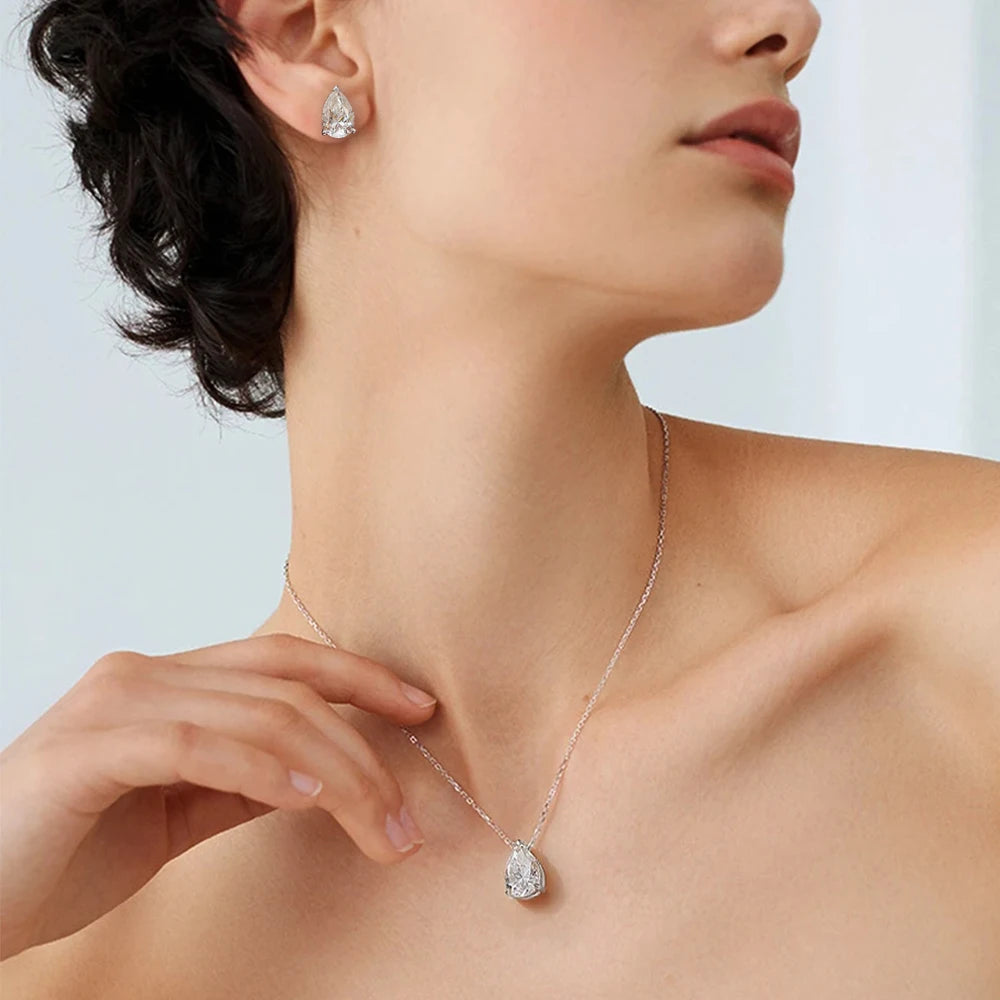 Pear Cut Moissanite Jewelry Sets - Silver