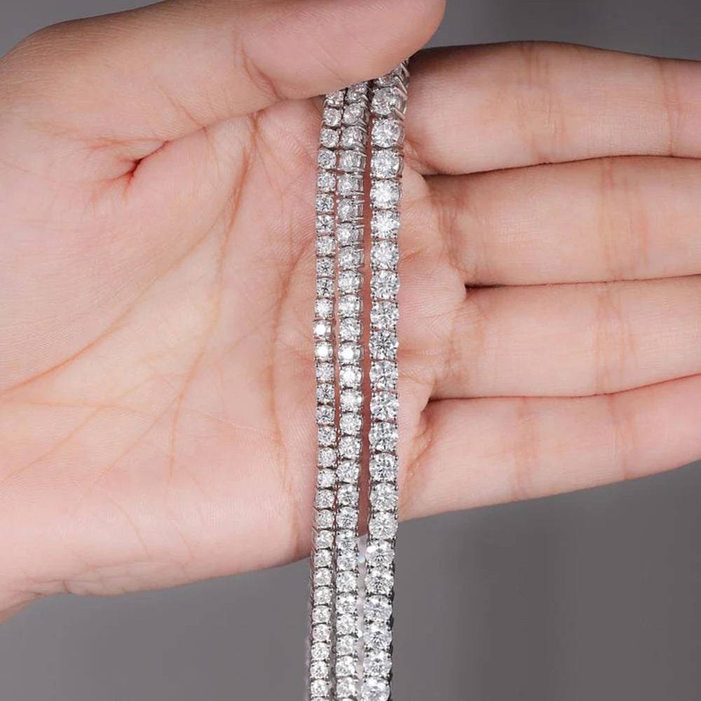 Moissanite Unisex Round Cut Tennis Necklace - Silver