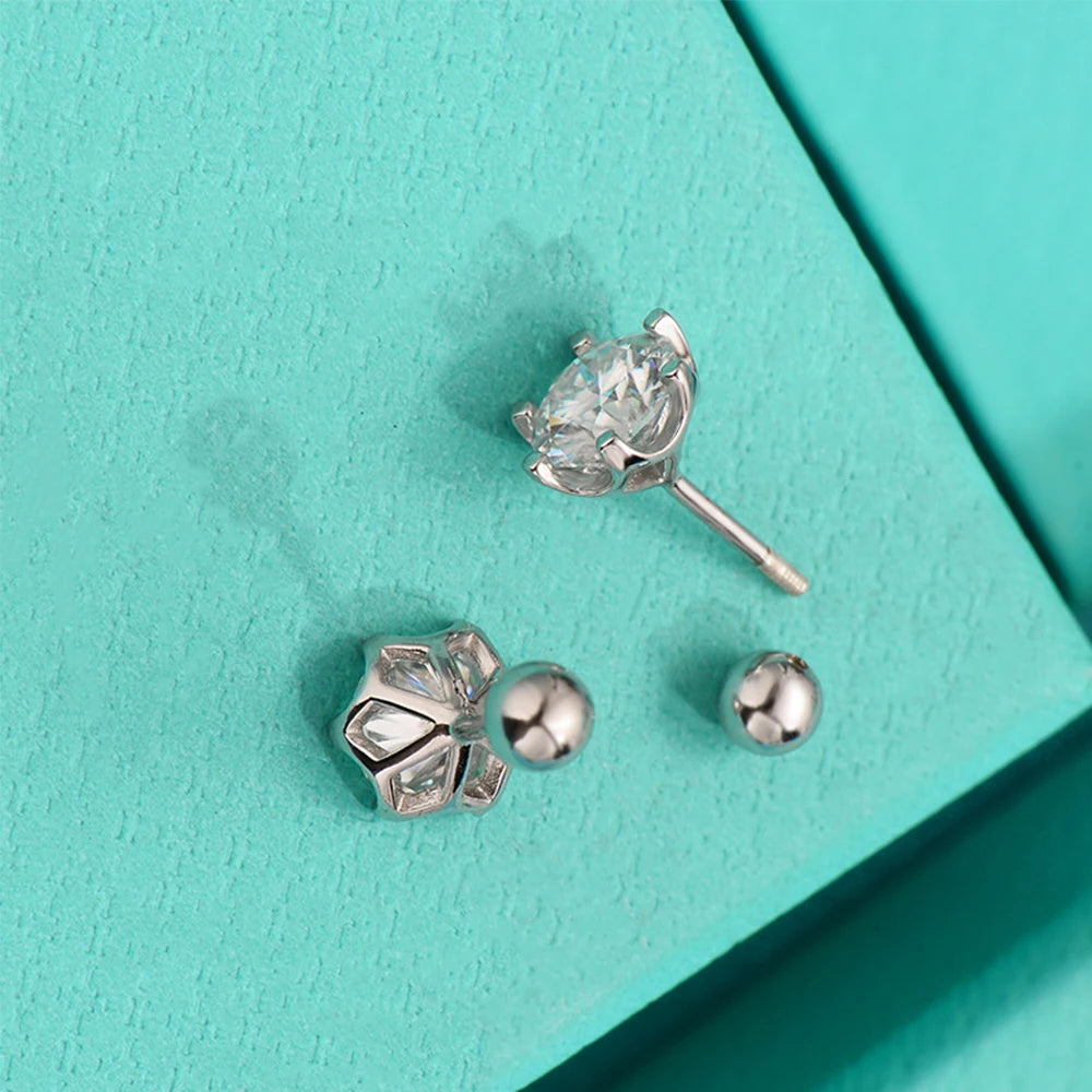 Moissanite Unisex Round Cut Stud Earrings - Silver