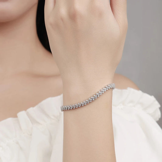 Moissanite/Zircon Zigzag Tennis Bracelet - Gold Plated