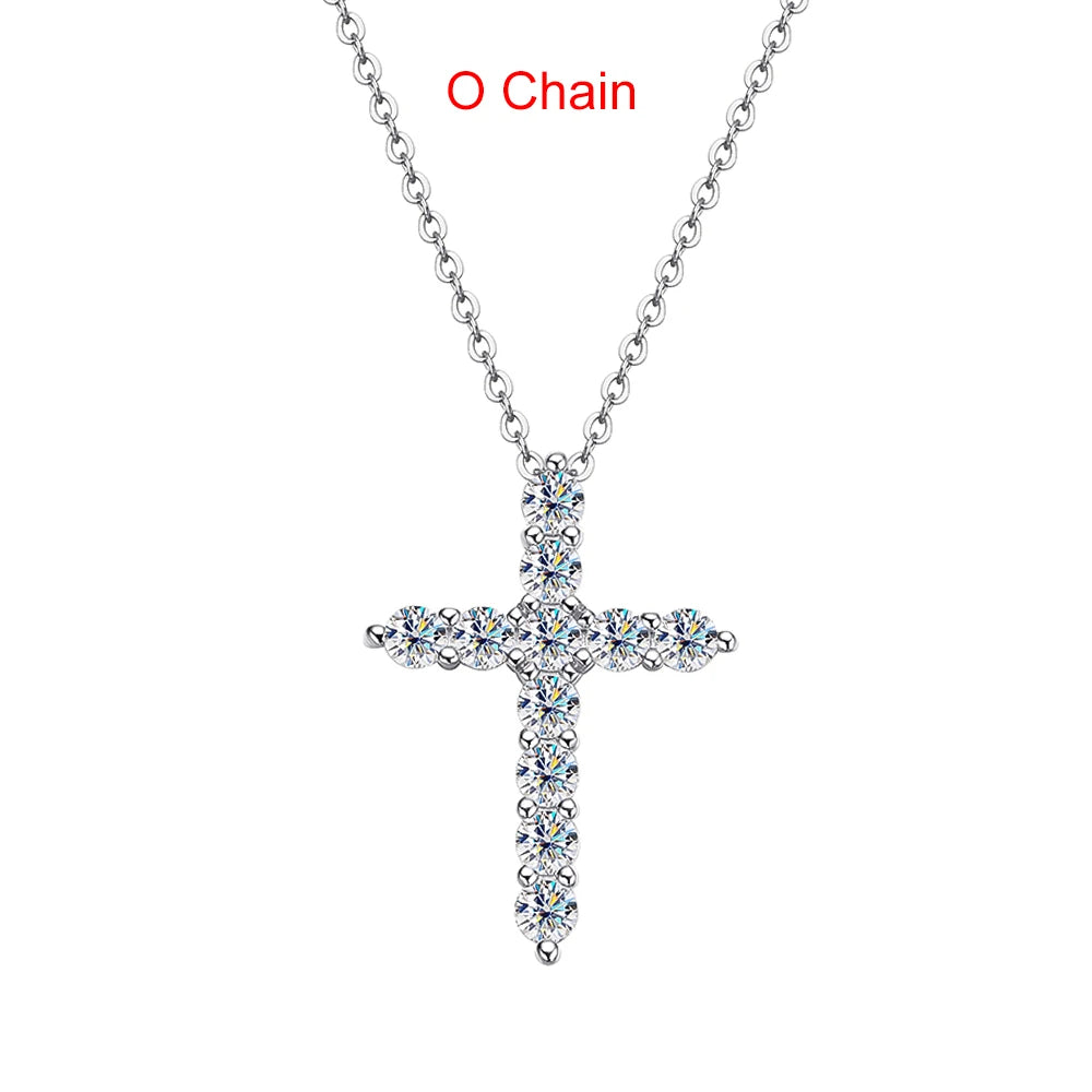 Moissanite Cross Pendant Necklace - Silver