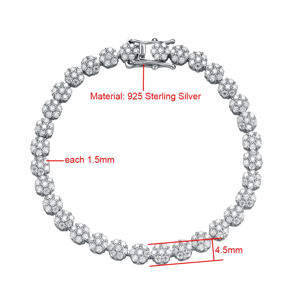 Moissanite Flower Bracelet - Silver