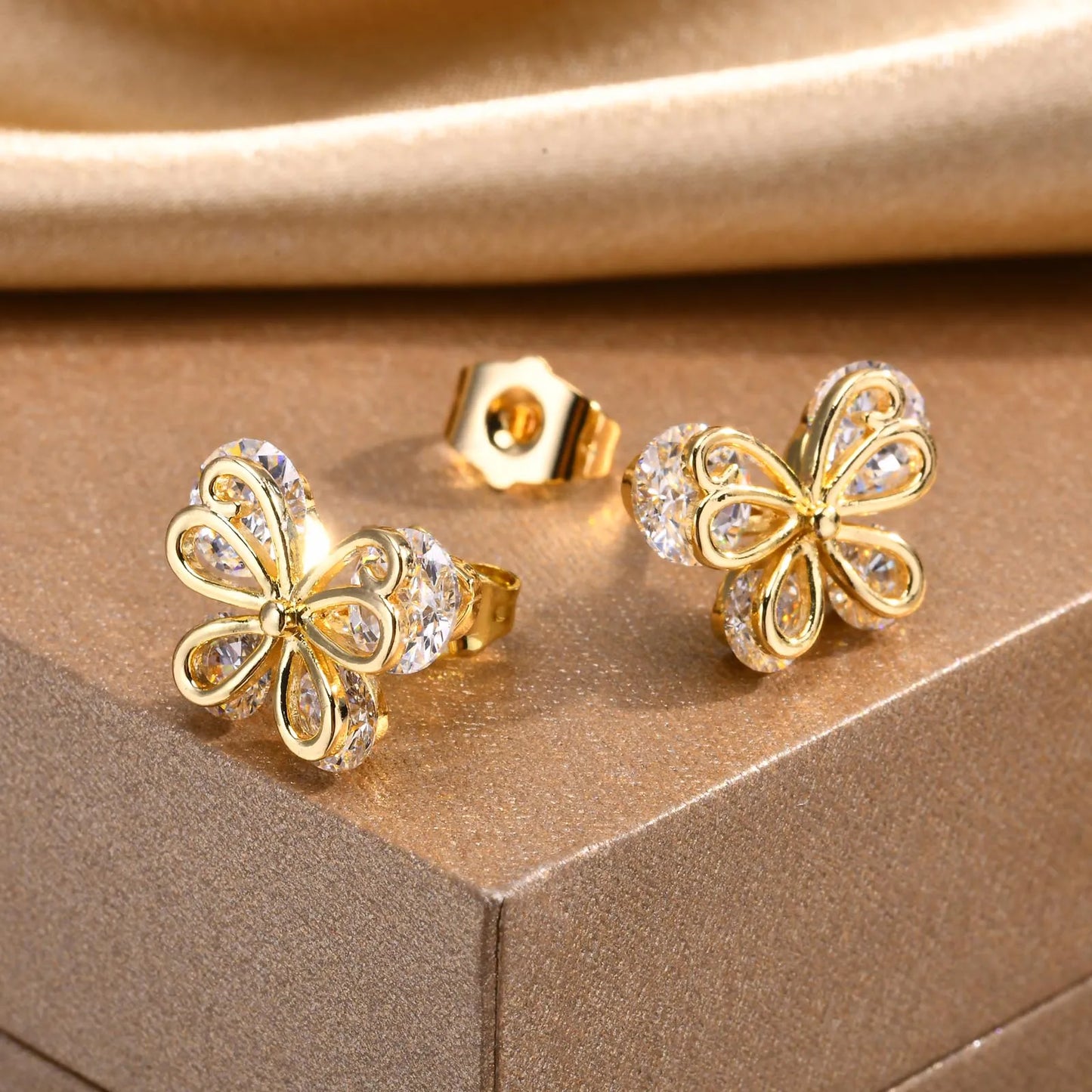 Rounded Zirconia Butterfly Earrings