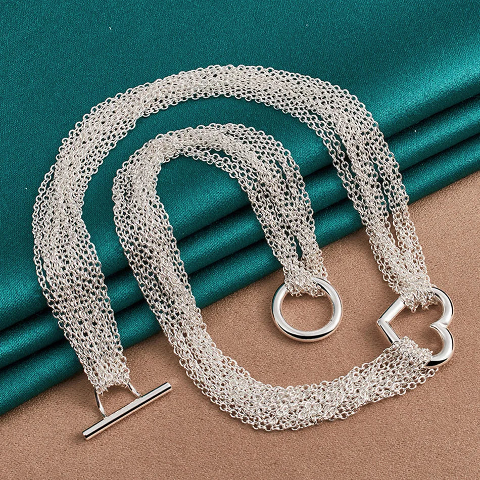 Multi Chain Heart Jewelry Set - Silver