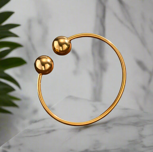 Simple Ball-Ends Open Bangle for Girls