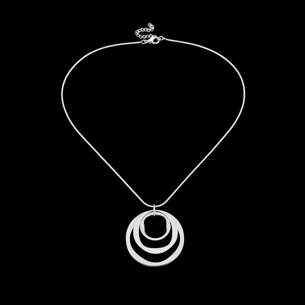 Circles Necklace Earring Jewelry Set - Silver