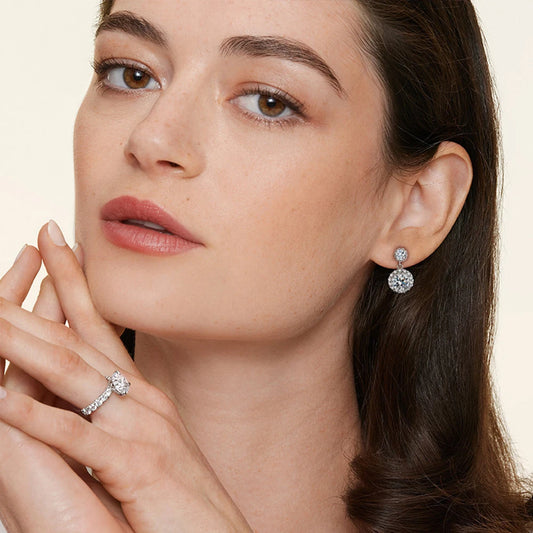 Moissanite Flower Drop Earrings - Gold Plated