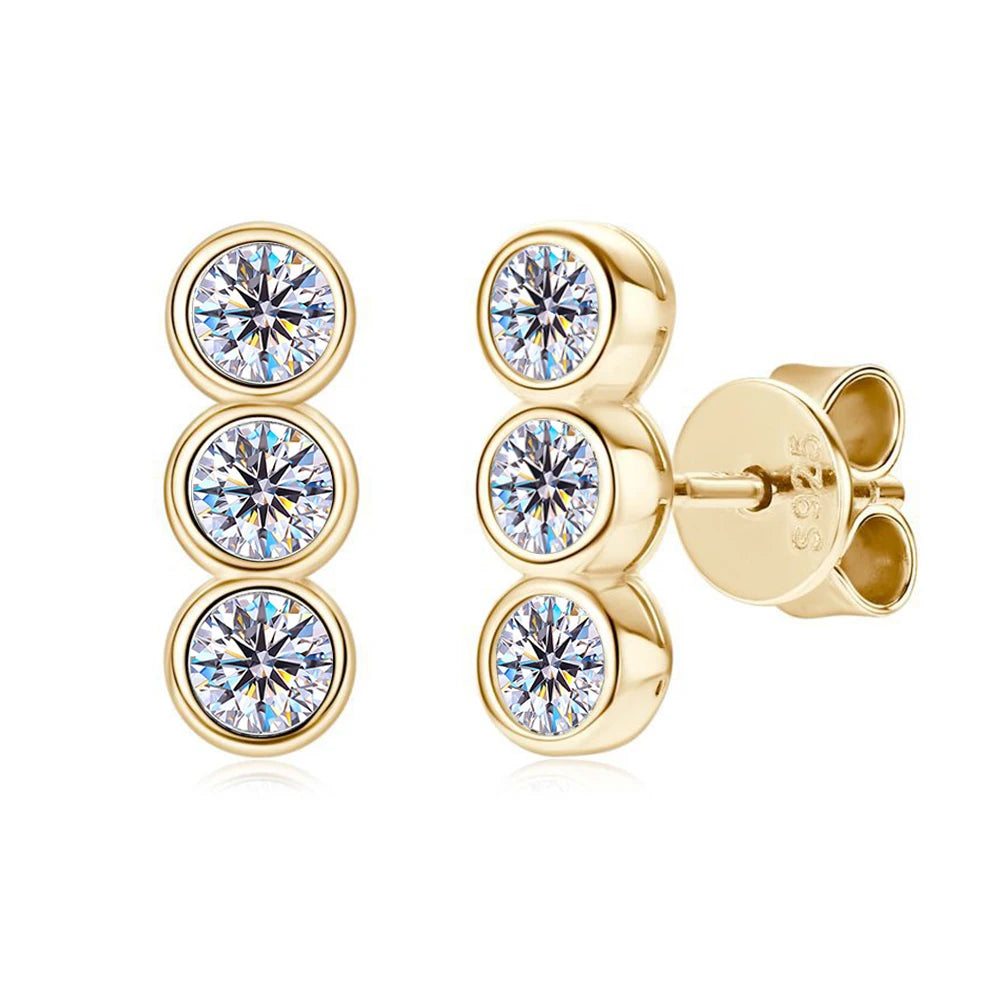 Moissanite Three Stone Bubble Earrings - Silver