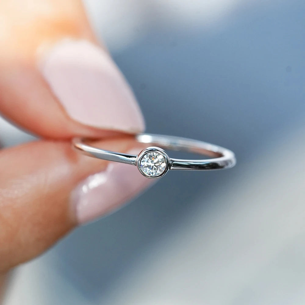 Moissanite Bubble Solitaire Ring - Gold Plated