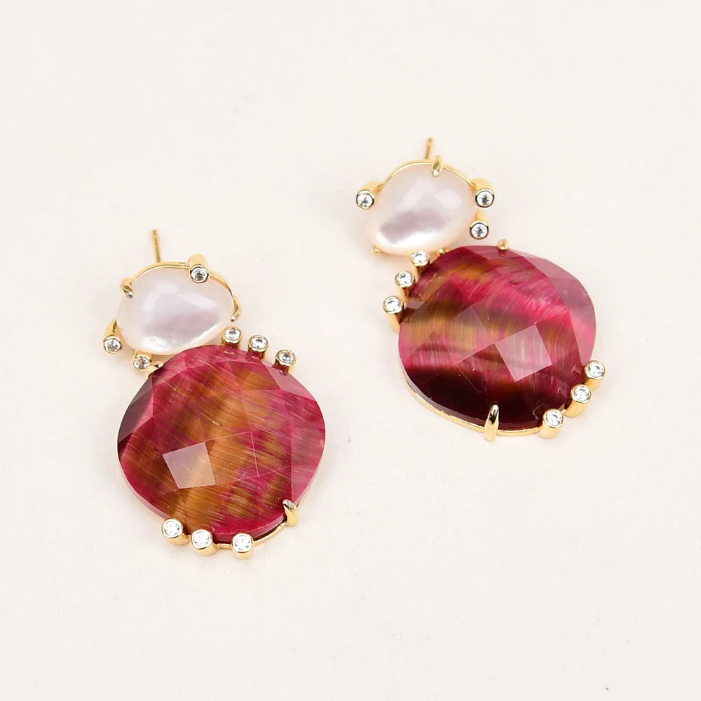 Fuchsia Tiger Eye Earrings