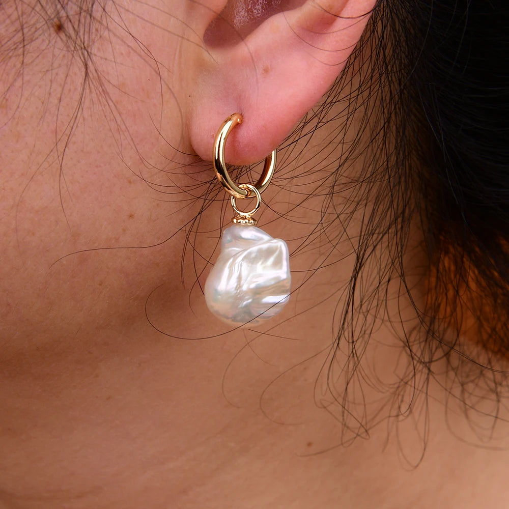 Cultured Freshwater White Baroque Pearl Earrings