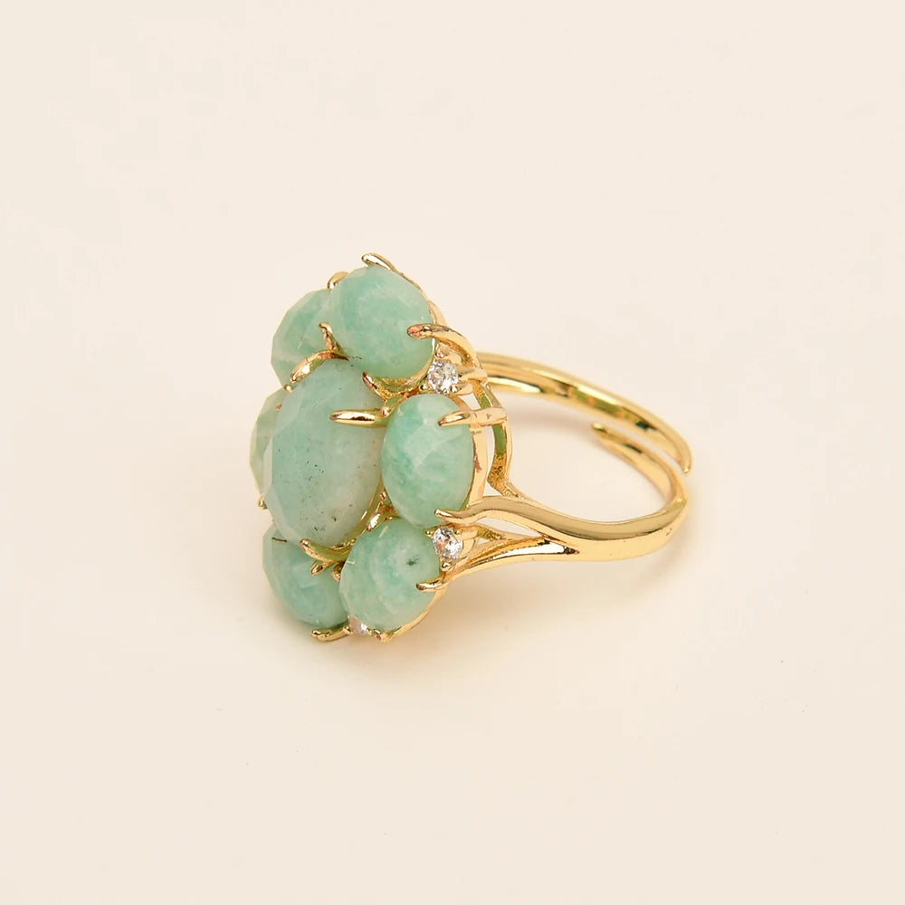 Natural Amazonite & Zirconia Flower Ring