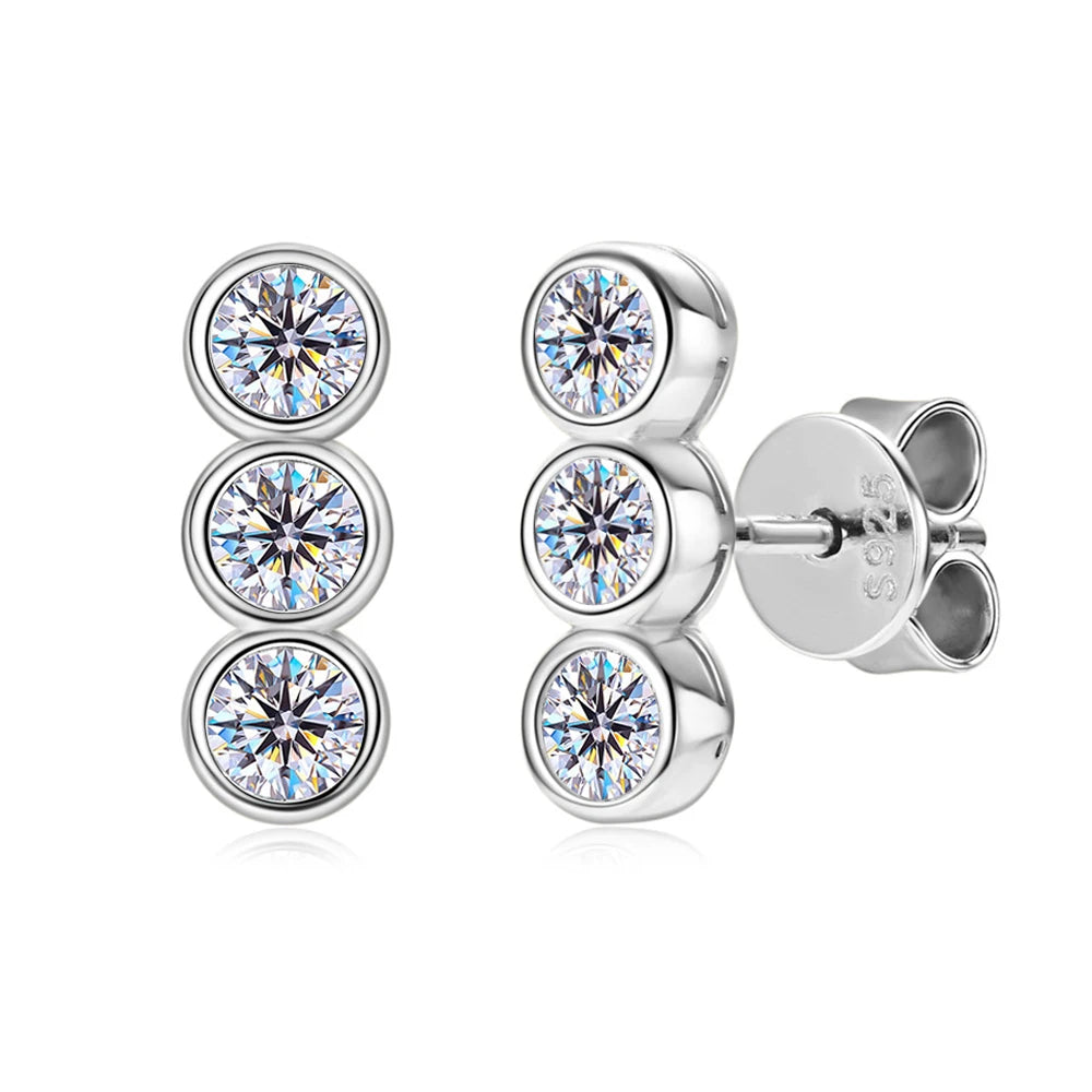 Moissanite Three Stone Bubble Earrings - Silver