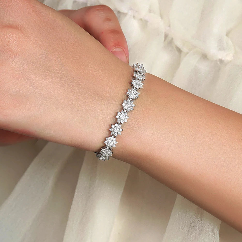 Moissanite Sunflower Tennis Bracelet - Silver