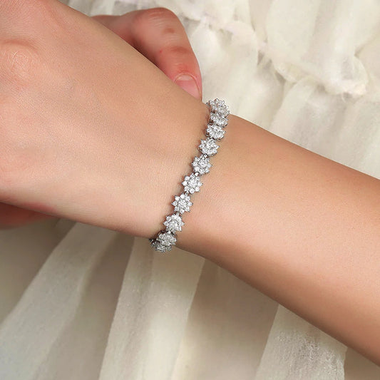Moissanite Sunflower Tennis Bracelet - Silver