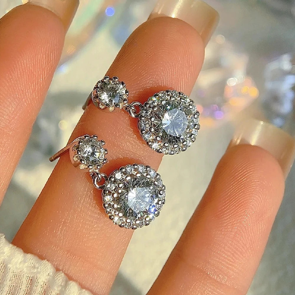 Moissanite Flower Drop Earrings - Gold Plated