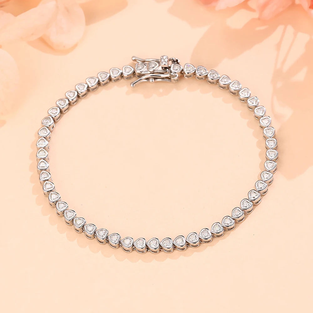 Moissanite Heart Cut Tennis Bracelet - Silver