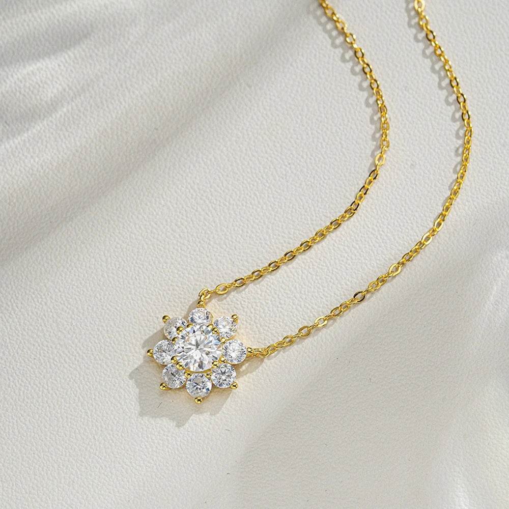 Moissanite Sunflower Necklace - Silver