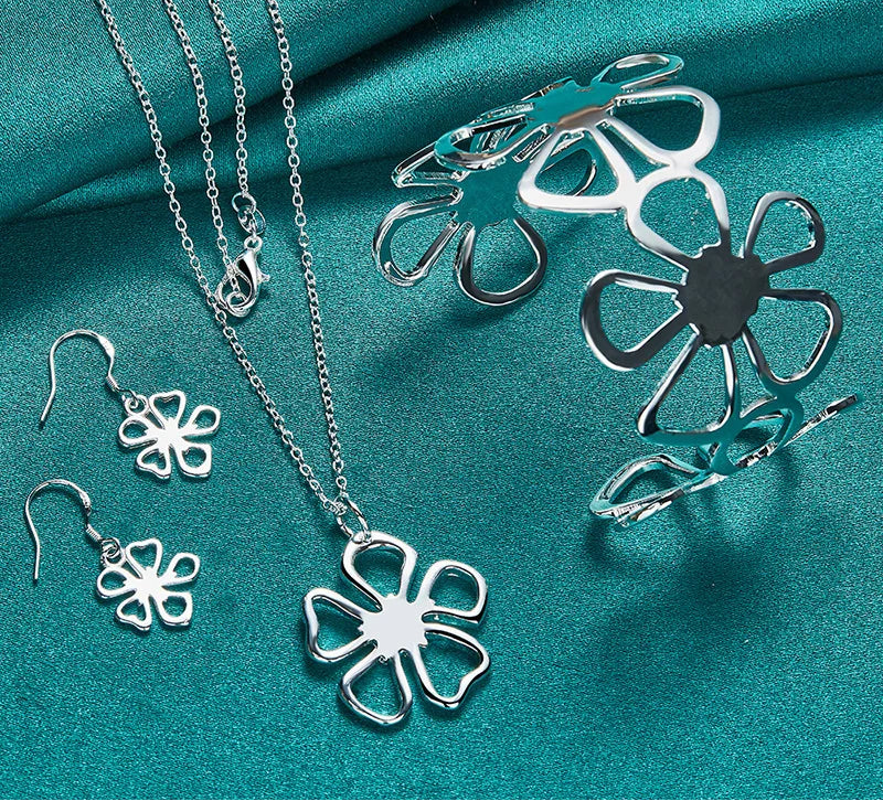 Flower Jewelry Set - Silver