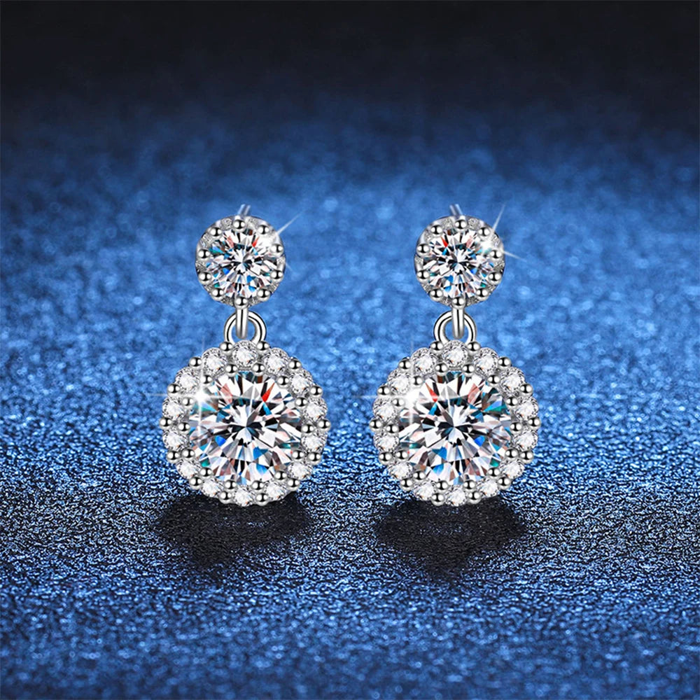Moissanite Flower Drop Earrings - Gold Plated