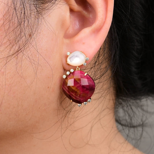 Fuchsia Tiger Eye Earrings