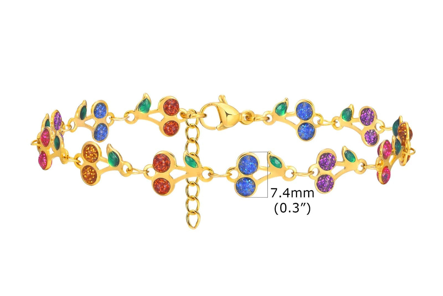 Cherry, Flower and Heart Charms Link Bracelets