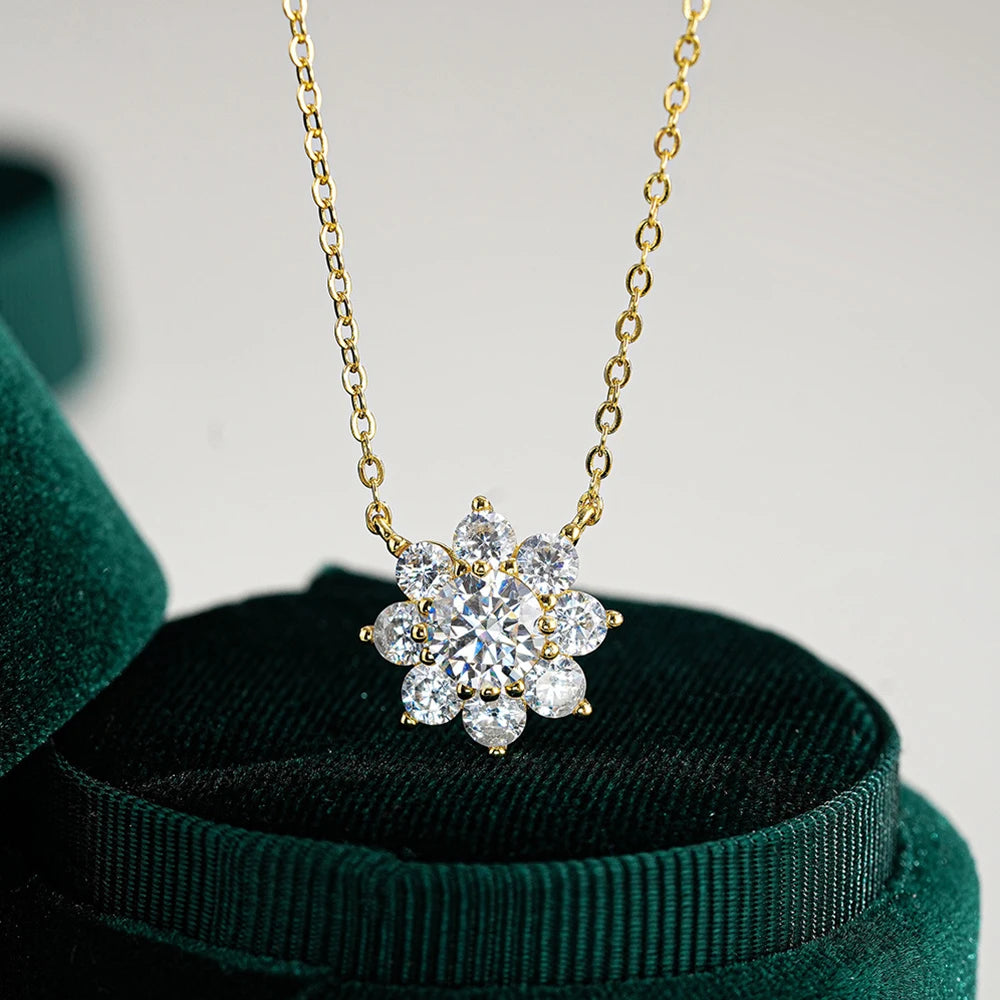 Moissanite Sunflower Necklace - Silver