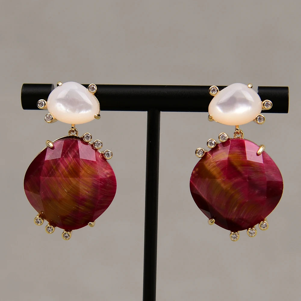 Fuchsia Tiger Eye Earrings