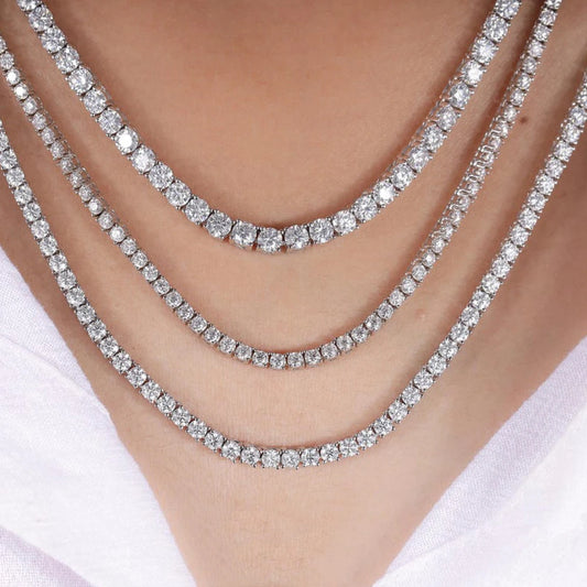 Moissanite Unisex Round Cut Tennis Necklace - Silver