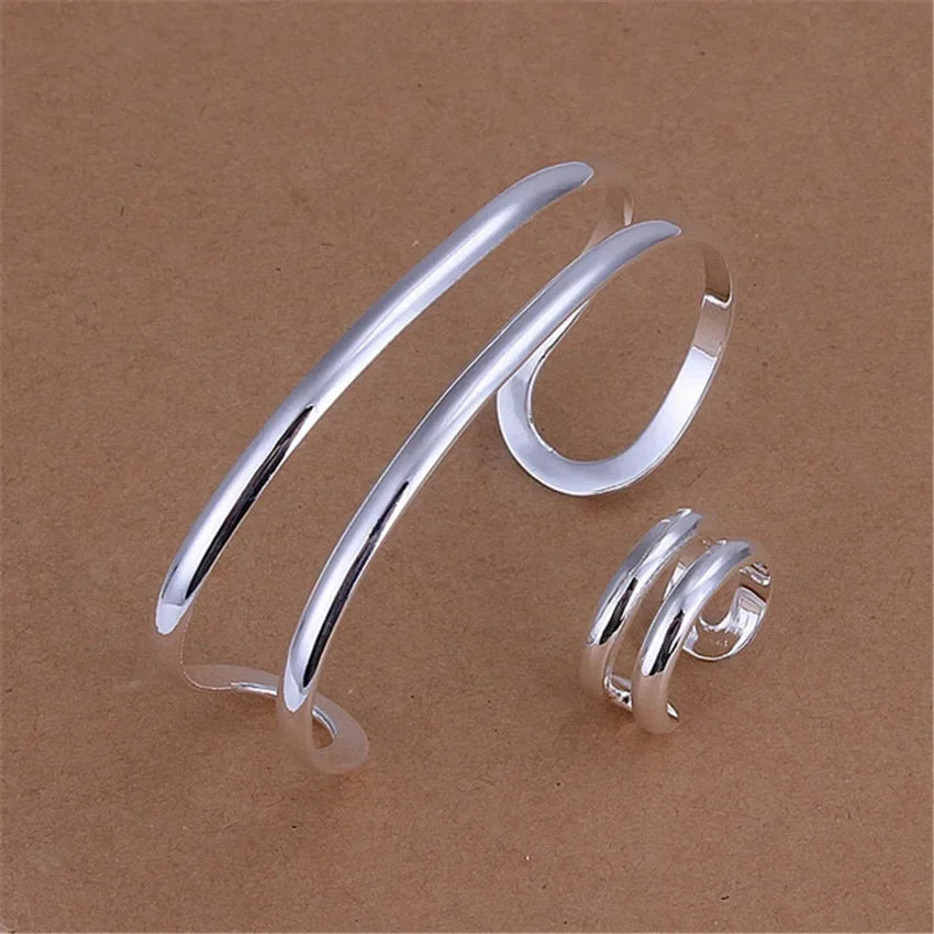 Double Line Jewelry Sets - Silver