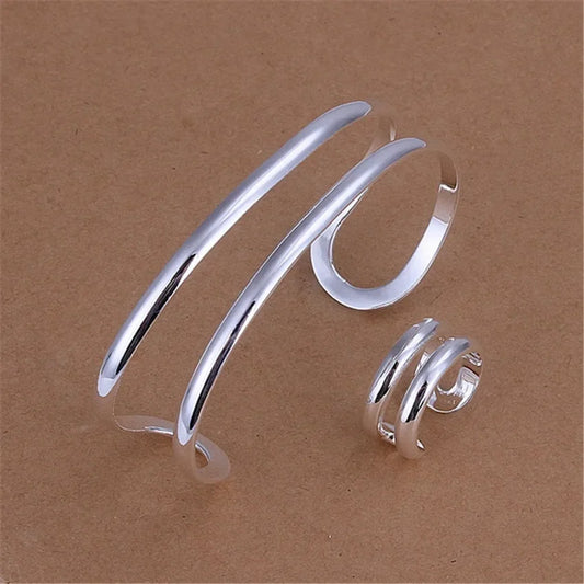 Double Line Jewelry Sets - Silver