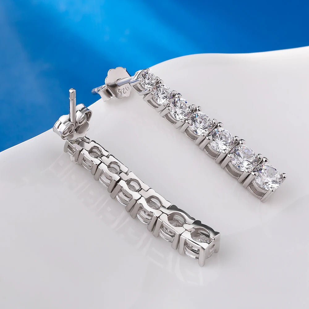 Moissanite/Zircon Seven Stones Drop Earrings - Gold Plated