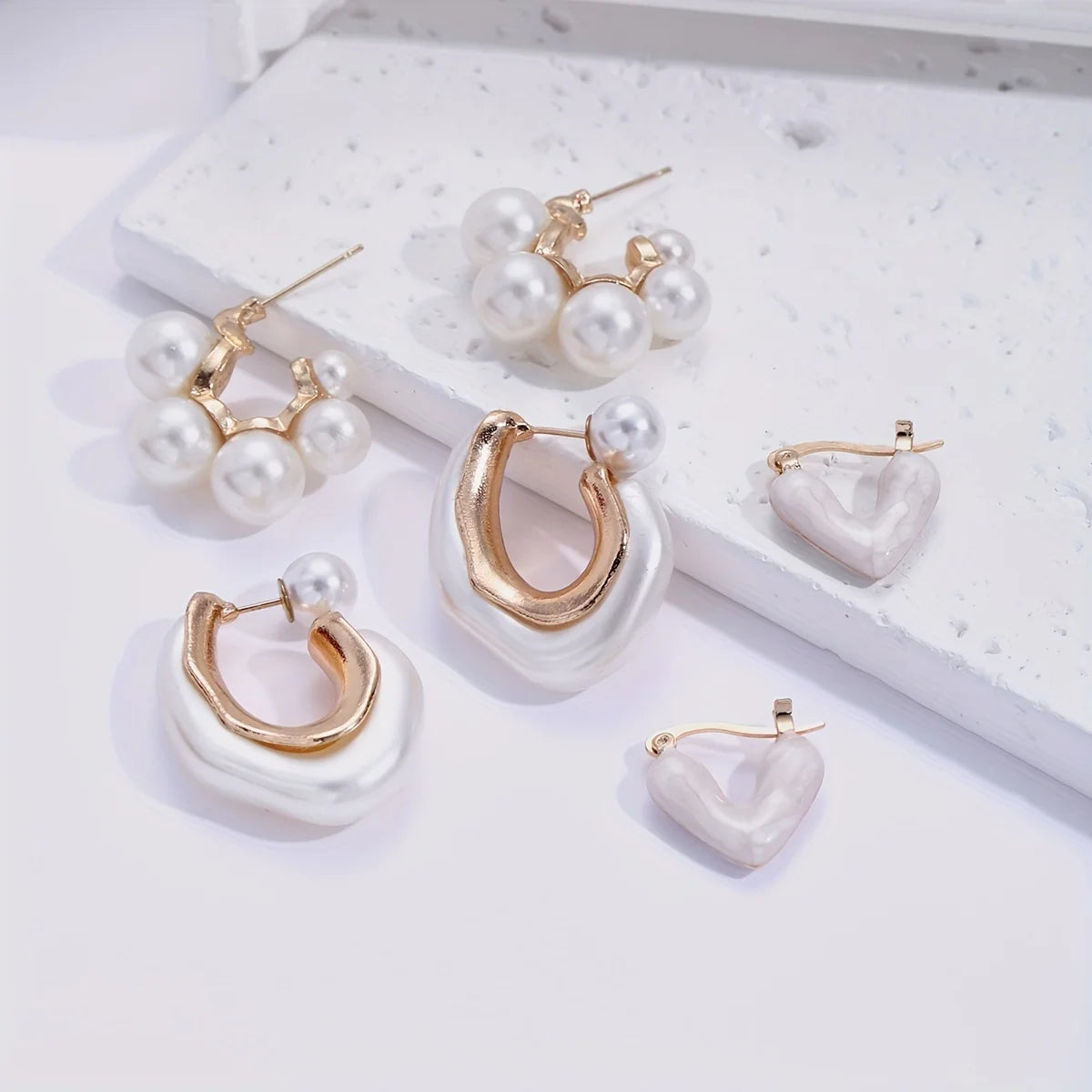 Delicate Imitation Pearl Hoop Earrings Set