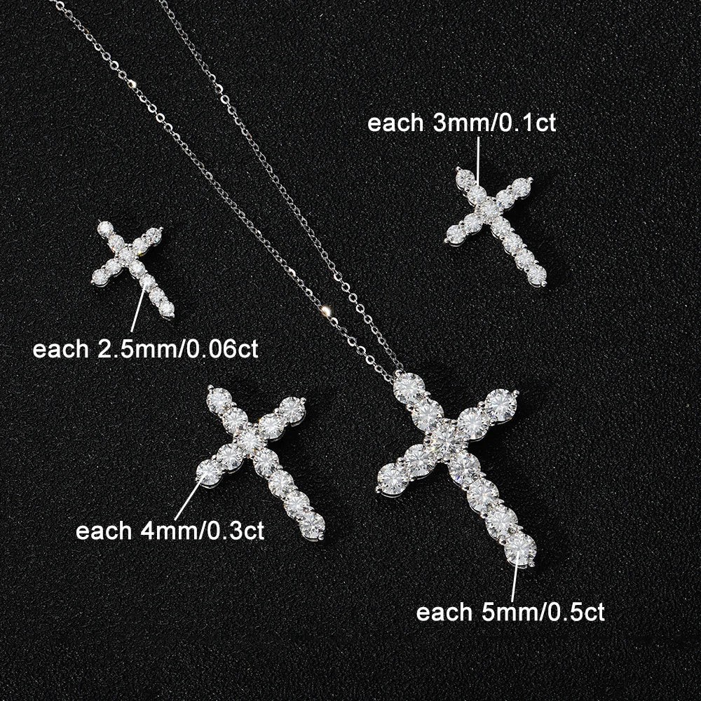 Moissanite Cross Pendant Necklace - Silver