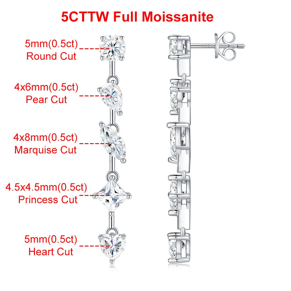 Moissanite Multi Shaped Stone Earrings - Silver